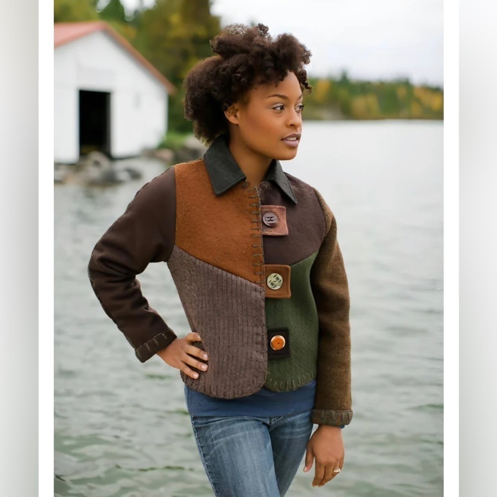 Mixed Patchwork Repurposed Wool Sweater Jacket Handmade by Baabaazuzu - Picture 5 of 16